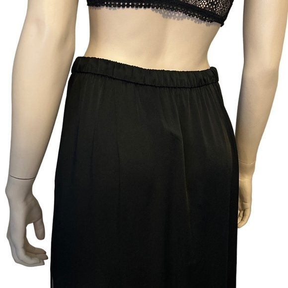 Zara Woman Black Satin Midi Skirt Fringe Tassel Hemline Pockets High Slit Leg - Picture 11 of 15